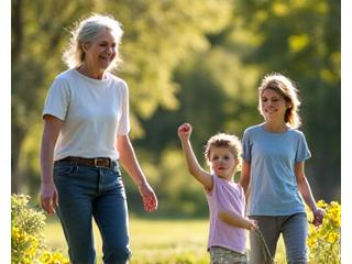 Padres felices jugando con sus hijos, simbolizando bienestar familiar y autocuidado.