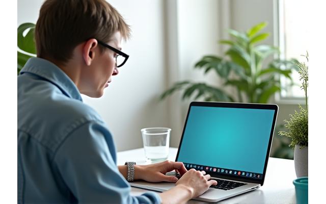 Persona participando en un taller virtual en su ordenador, con un ambiente tranquilo y profesional